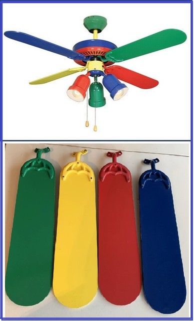 Bahama 30 Ceiling Fan 6 Multi Color Gamerooms Playrooms Red Blue