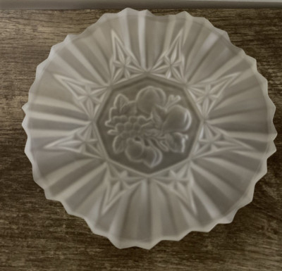 Federal Glass Pioneer White Satin Frosted Ruffled Edge Fruit Dish 1940's