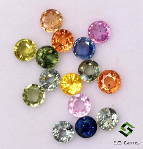 2.02 Cts Natural Multi Sapphire Round Cut 3 mm Lot 15 Pcs Ceylon Loose Gemstones - Picture 2 of 6