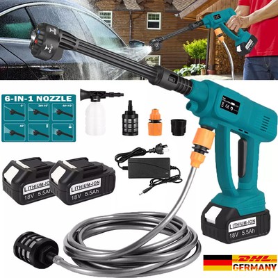 Akku Hochdruckreiniger Auto Mobiler Druckreiniger Spritzpistole + 2 Akkus 6 in 1