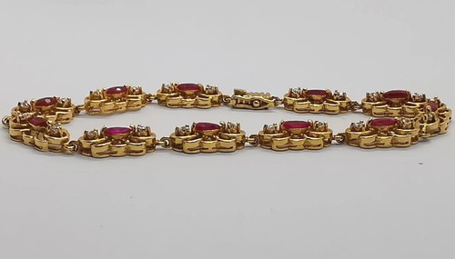 9ct 375 yellow RICH GOLD RUBY & CZ BRACELET fancy 6mm chain link 7.5" 10.9g - Picture 8 of 12