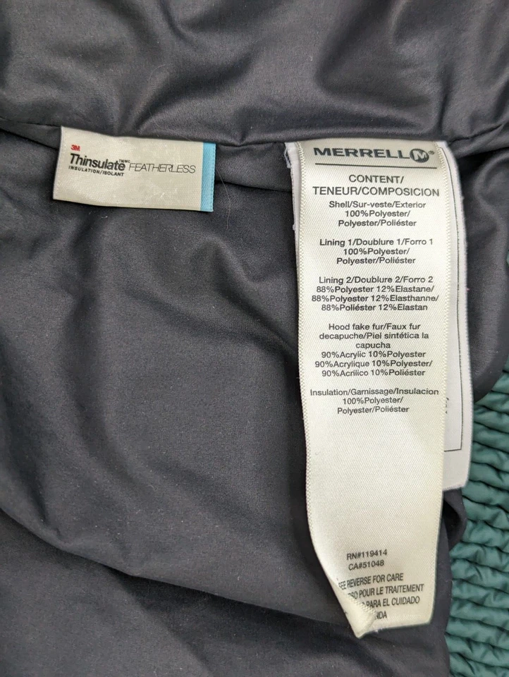 Merrell Thinsulate Insulated Featherless Hood Puffer Jacket, Women XL, Green 700 - Image 4 of 4