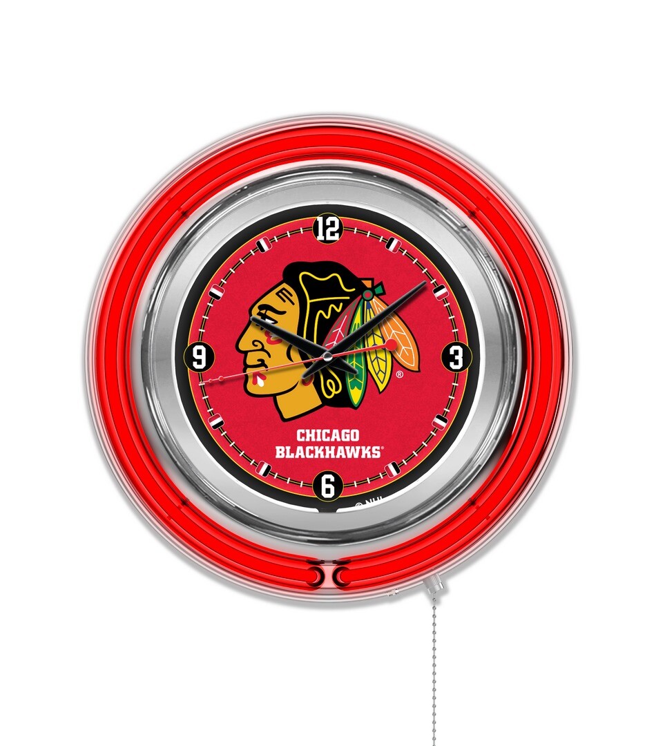Chicago Blackhawks Clock w/ Double Neon Ring