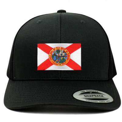 Florida State Flag Embroidered Patch Retro Trucker Mesh Cap - Camo Adjustable Snapback Hat - View #8