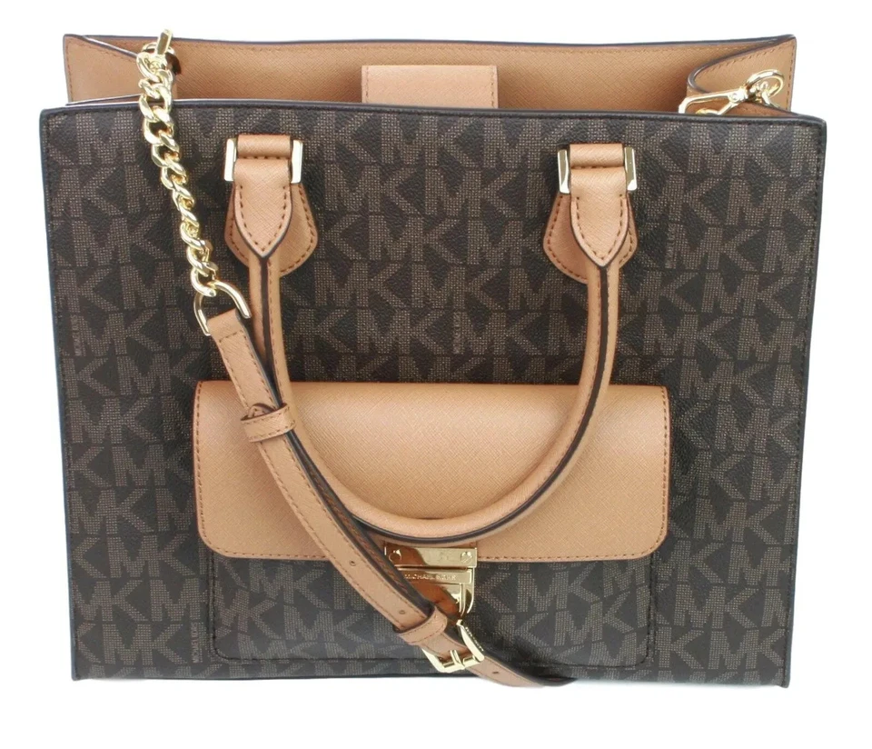 Michael Kors Tote Satchel Brown Bag Medium Handbag PVC and Leather Bridgette - Image 2 of 4