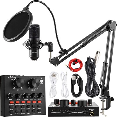 RUBEHOOW V8 Kondensator Mikrofon Bundle mit BM-800 Live Soundkarte, einstellbar 