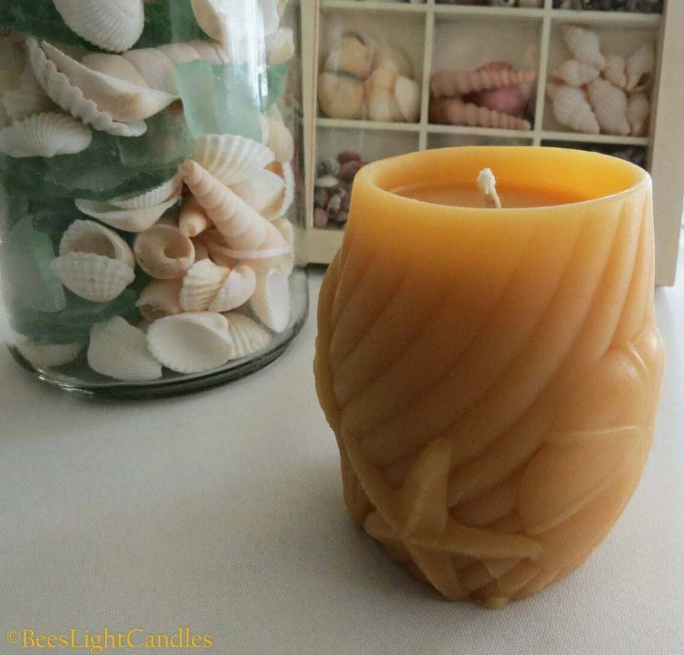 Sea Shell Beeswax Candle / 100% Natural Bees Wax Beach Ocean Shore Shells Pillar - Image 2 of 4