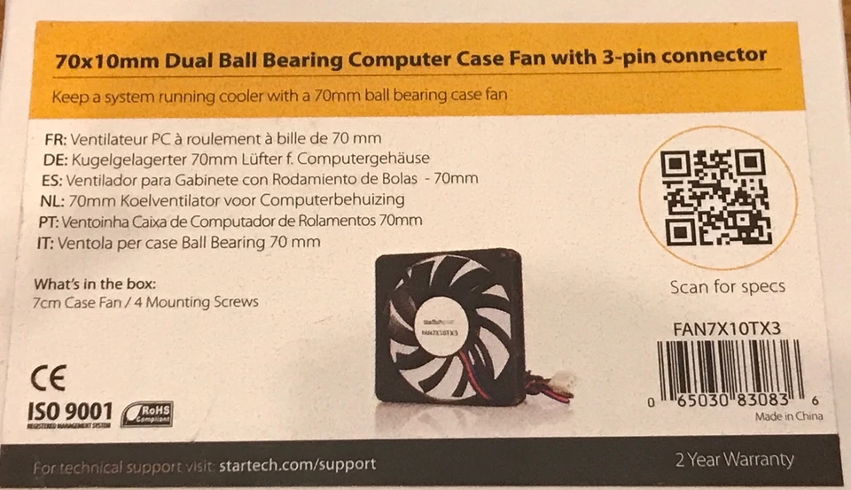 70X10MM DUAL BALL BEARING COMPUTER CASE FAN WITH 3-PIN CONNECTOR - Image 2 of 2