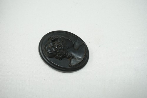 Spilla cammeo bachelite nera vintage spilla intagliata stile vittoriano lutto gioielli - Foto 9 di 9