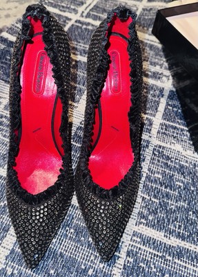 Cesare Paciotti Strass Crystal Suede Black Vintage Stilettos | EU 40 US 10 NIB
