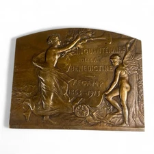 1913 BENEDICTINE FIFTIETH ANNIVERSARY Medal Signed Pillet Art Nouveau Bronze