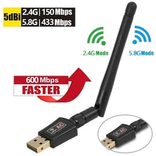 600Mbps Wireless USB Wifi Adapter Dongle Dual Band 2.4G/5GHz W/Antenna 802.11AC
