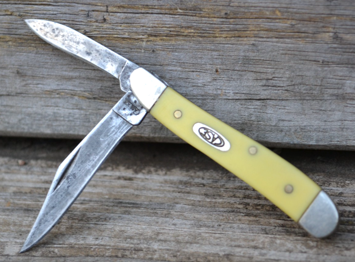 Vintage Case XX 3220 CV 2 Blade Yellow Handle Folding Pocket Knife