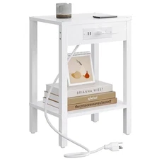 End Table with Charging Station, 2-Tier Nightstand with Storage 1 White