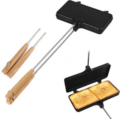 PEUTIER Double Pie Irons, Non-Stick Pie Irons for Camping Cast Iron with 4