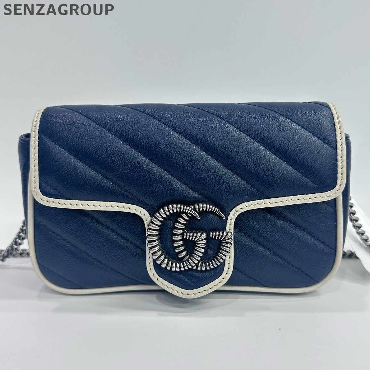 Gucci Marmont Mini Bag Blue White Chain Shoulder Crossbody Classic Women
