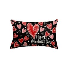 Happy Valentine's Day Love Heart Throw Pillow Cover, 12 x 20 Inch Red Black Anni