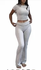 M size AYWA Women's 2 Piece Lounge Sets Pajama OutfitsShort Sleeve, Crop Top,
