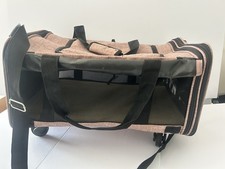 LDLC Beige Fabric Cat Carrier Bag with Wheels, Mesh Ventilation, Shoulder Strap