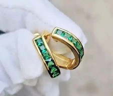 2Ct Princess Cut Lab Created Emerald Women's Hoop Earring 14k Yellow Gold Plated