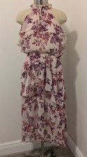 Express Floral Tiered Halter Neck Midi Dress Pink Size M Wedding Fairy Coquette 