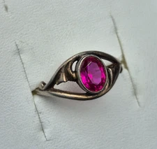 Vintage Soviet Russian Ruby 875* Sterling Silver Ring  Jewelry Size 10.25