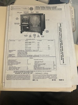 1951 Zenith TV Model H2438R Photofact Folder Pages and Other Misc. Documents