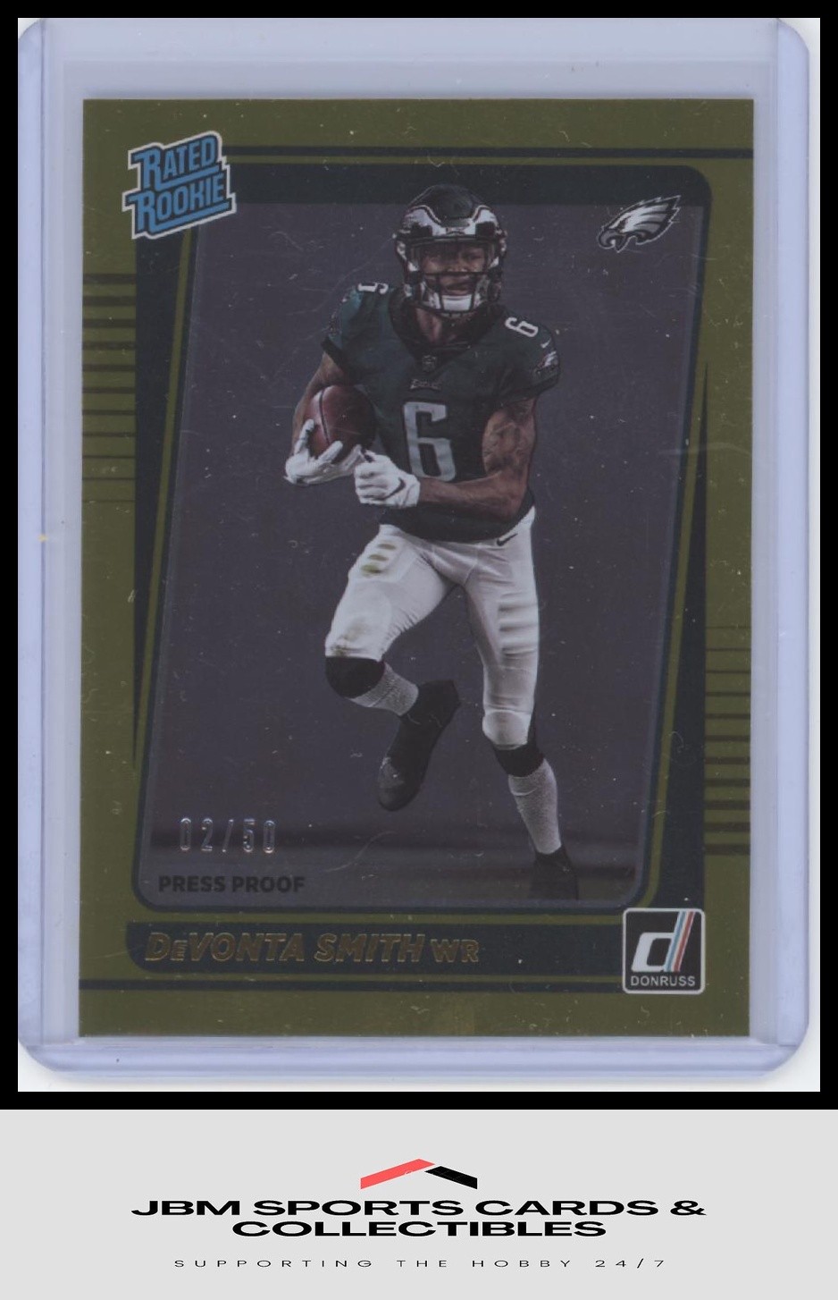 2021 Donruss #261 DeVonta Smith Press Proof Rated Rookie Gold #/50