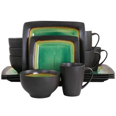 Gibson Elite Ocean Paradise 16 Piece Square Stoneware Dinnerware Set in Jade