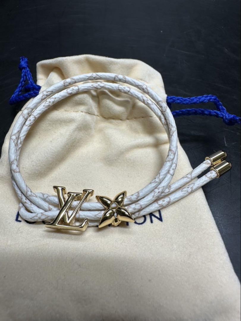 LOUIS VUITTON Bloom Bracelet White Monogram Flower Gold Near Mint