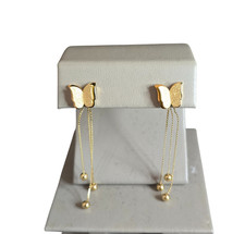 Women's Trendy Gold Plated Butterfly Dangle Pierced Earrings NWOT