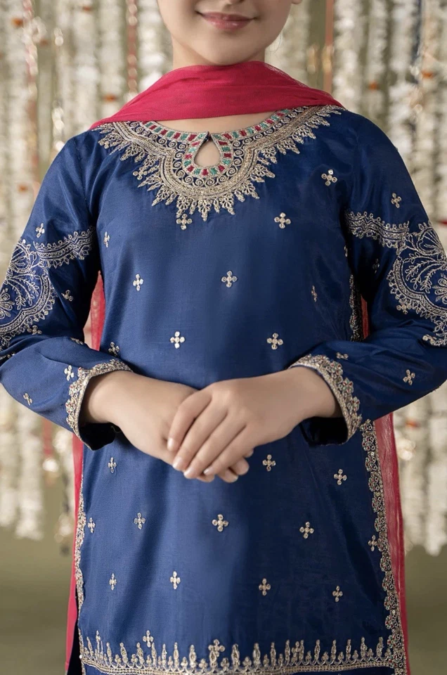 MariaB 3 Piece Embroidered Raw Silk Suit kids 4-6 size - Image 4 of 4