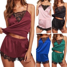 Fashion Sleepwear set Shiny Ladies Sleeveless Solid Summer Women's Lingerie