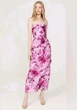 Monique Lhuillier Maxi Dress Sz 4 Pink Floral Print Strapless Pencil Long Gala