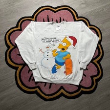 Vintage 90  s Bart Simpson Xmas Puff Print Graphic Logo Sweatshirt Size XL White