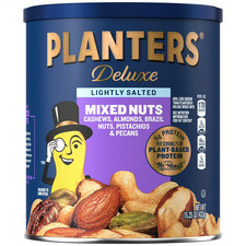 PLANTERS Deluxe Lightly Salted Mixed Nuts, Party Snacks, Plant Based Protein 15.