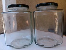 Set of 2 Clear Glass Square Storage Jars with black Lids for Organization