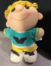 Vintage Dan Brechner Boy "V" Green Yellow Plush Toy Stuffed Animal