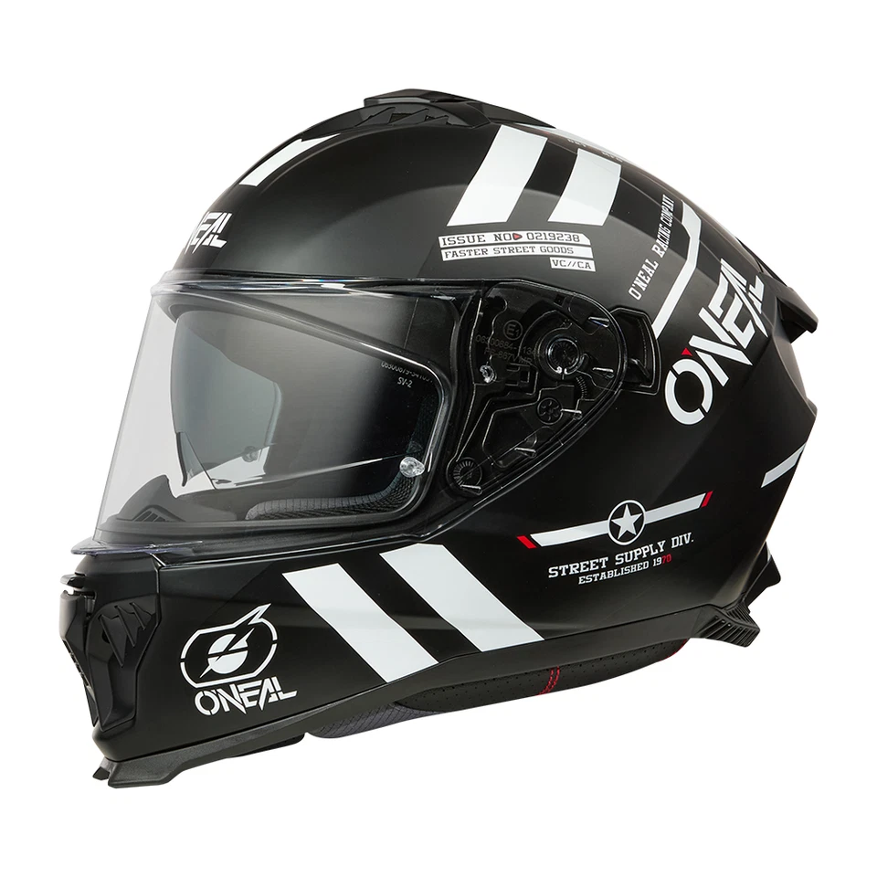 CASCO INTEGRAL O'NEAL WARHAWK NEGRO BLANCO ROJO CON VISERA PARASOL ECE 22.06 - Imagen 2 de 4