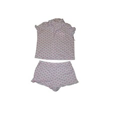 Laura Ashley Womens Pink Floral Cotton Pajama Set Short Sleeve Shirt Shorts L