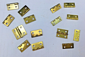 Solid Brass Hinge lot of 14 pcs - 4 hole - 3/4" x 1" (x6) + 1" x 1" (x8)