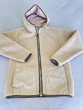 Lands End Kids Jacket Medium 8/10 Sherpa Full Zip Hood Oatmeal Fleece Sweater