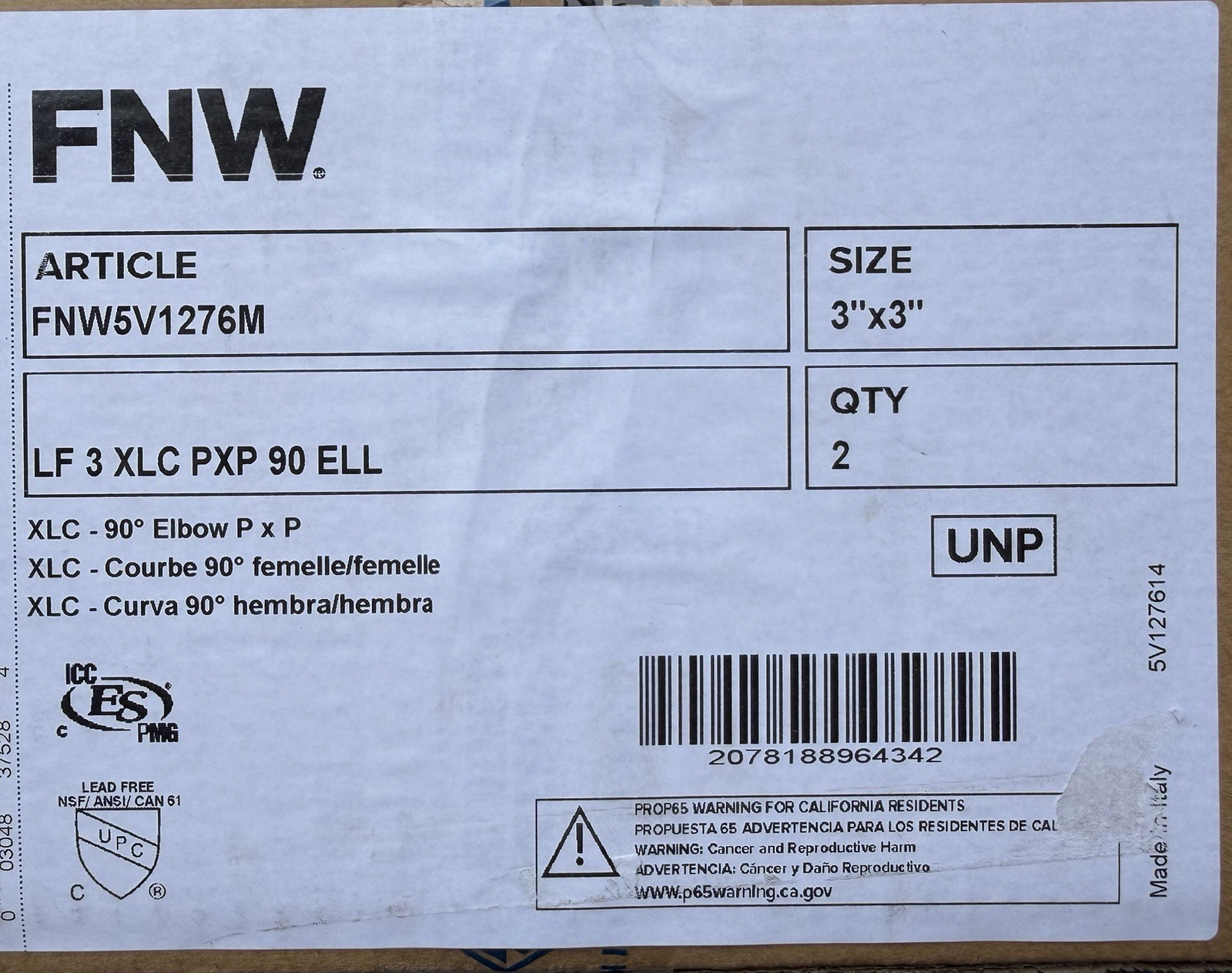 FNW FNW5V1276M 3” Copper Press 90° Elbow Press x Press Lead Free Lot of 2 NEW