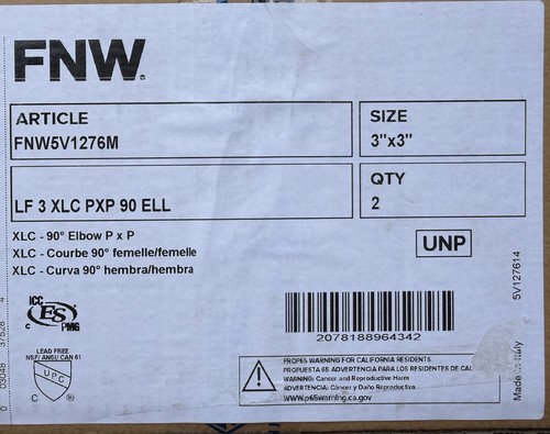 FNW FNW5V1276M 3โ Copper Press 90ยฐ Elbow Press x Press Lead Free Lot of 2 NEW