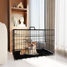 Dog Crate, 30 Inch Medium Dog Cage with Divider and Plastic Leak-Proof Pan Tray,