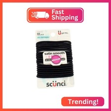 Scunci No Damage satin smooth Medium hold Black Hair Elastics 18 pcs Pack of 3