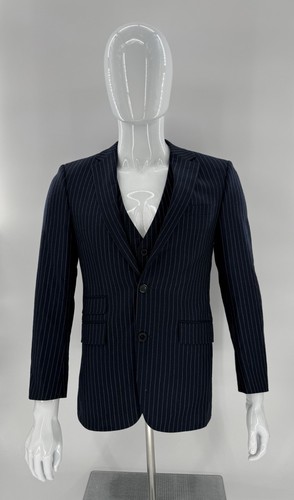 BARTORELLI NAPOLI 3 Piece Suit Pin Striped Blue Men’s 46 Wool Cashmere  - Picture 1 of 21