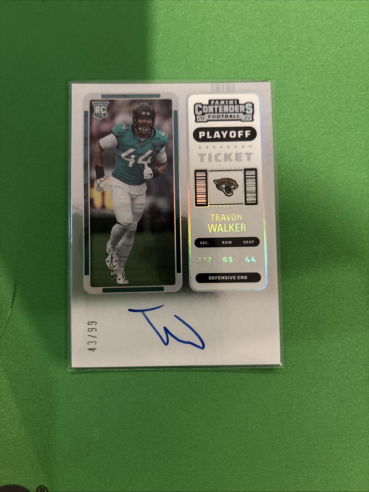 2022 Travon Walker Contenders Rookie Playoff Ticket On Card Auto /99 Jaguars RC