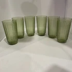 Vintage Green Anchor Hocking Reeded Wheatgrass Drinking Glass- Set Of 6