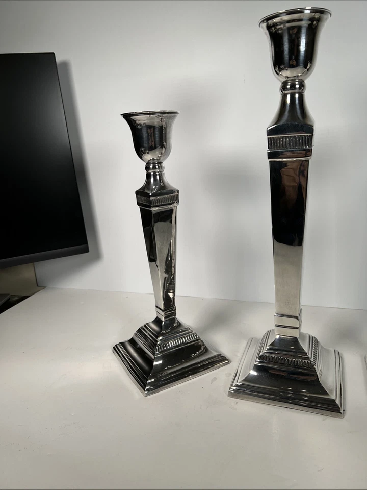 Lote de 3 candelabros Pottery Barn Silver Taper Maxfield Hotel (1) 14,5 (2) 11,75 Foto 4 de 4